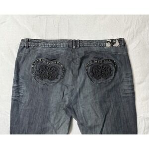 VTG Y2K Apple Bottoms Jeans Womens 46x30.5 Embroidered Blue Denim Slim
